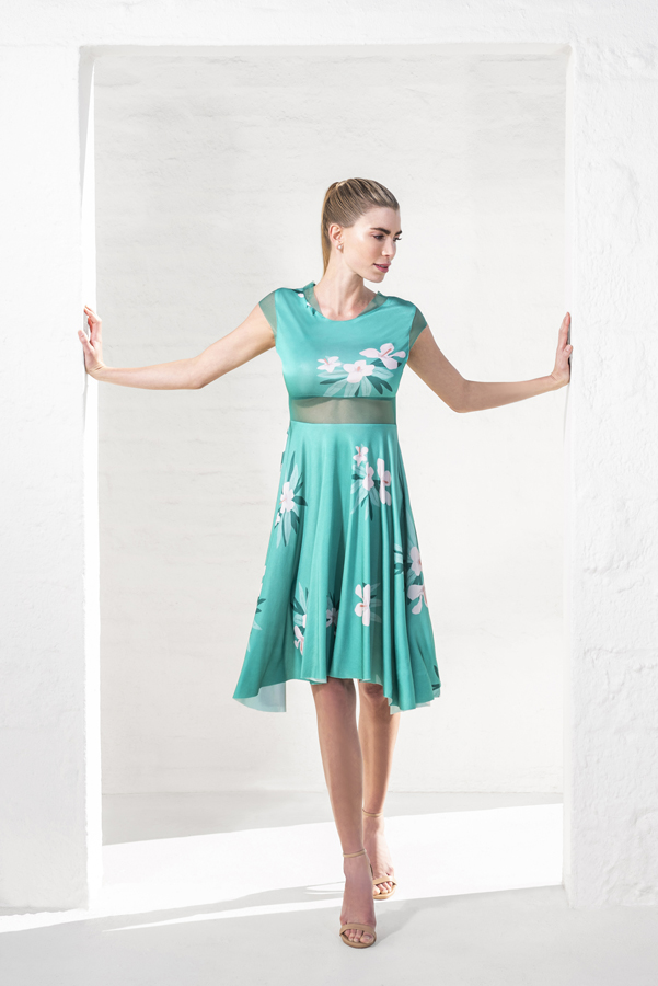 Kiera Dress Tropical viscose knit dress.