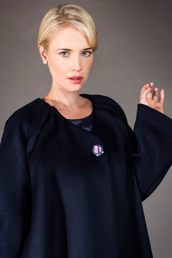 Alena Coat Navy blue coat with hand painted buttons.