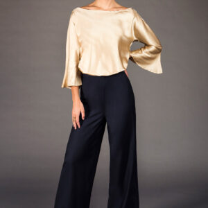 Navy Wool Wide Leg Pants
