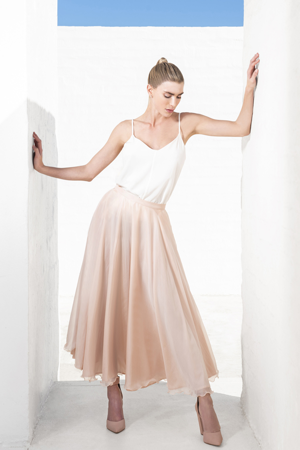 Nia Skirt Silk chiffon summer dress with silk satin lining.
