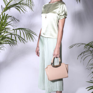 Melody Blouse with Pleated Forest Pants. Made from silk satin