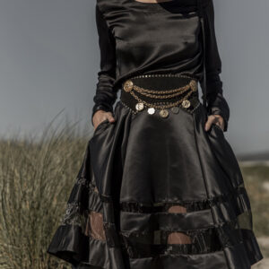 Black Duchess satin skirt. Elegant and luxurious skirt