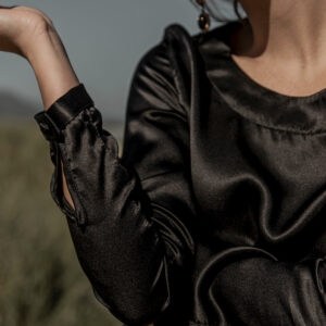 Silk Satin black scoop neck blouse