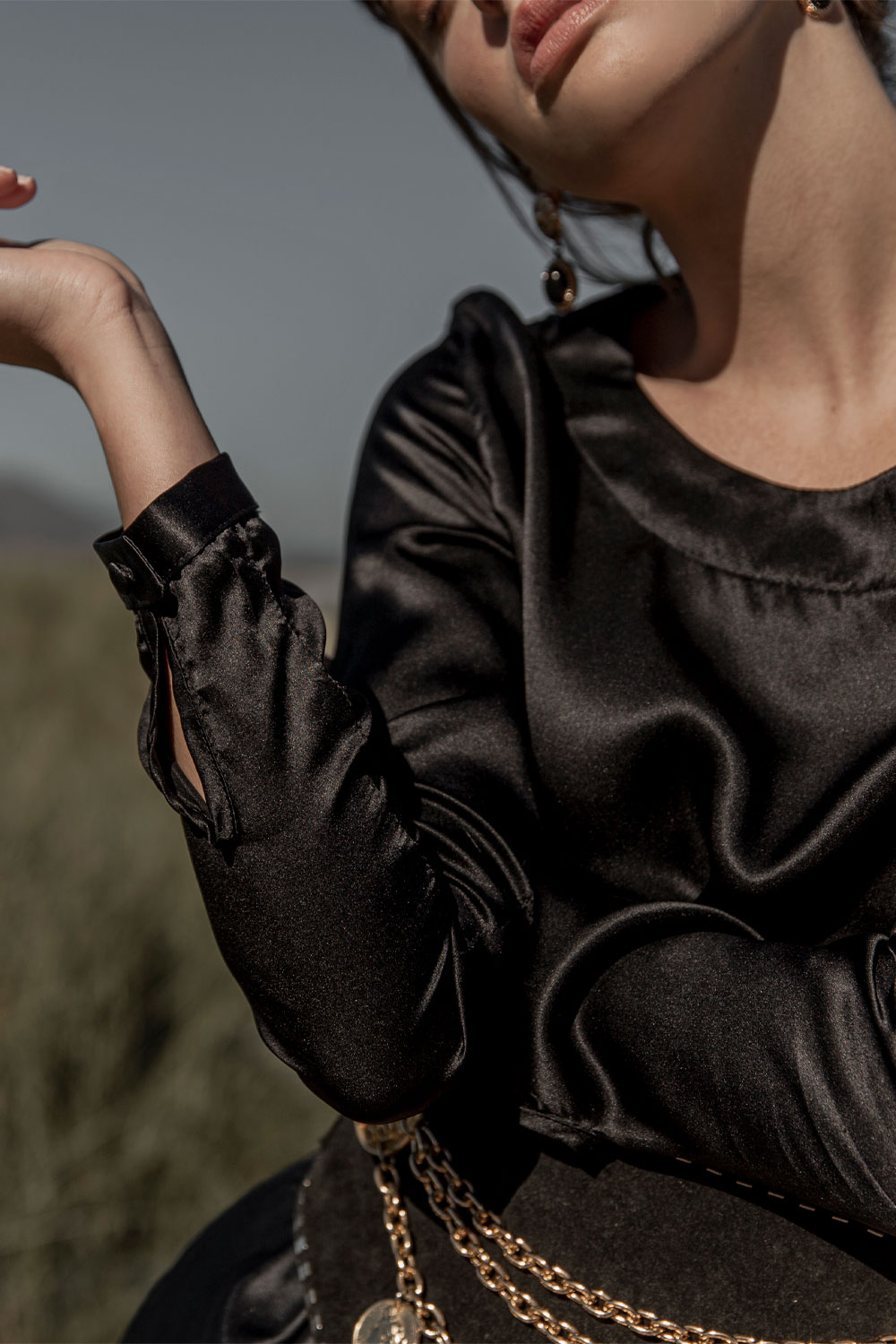 scoop neck blouse Silk Satin black scoop neck blouse