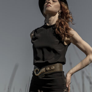 Silk Crepe de Chine ruffle collar black blouse.