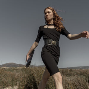 Rayon Spandex black slim fit dress.