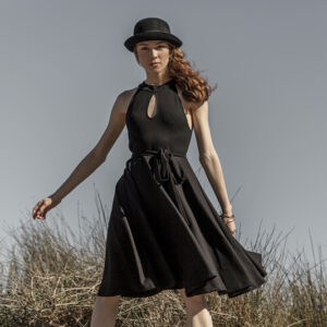 Rayon Spandex black keyhole Dress.