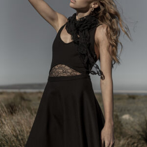 Rayon Spandex blend black insert dress. Comfortable yet structured